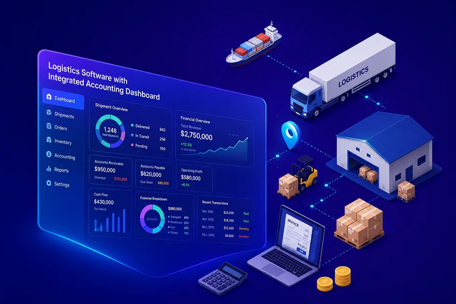 Logistics Software with Integrated Accounting Dashboard