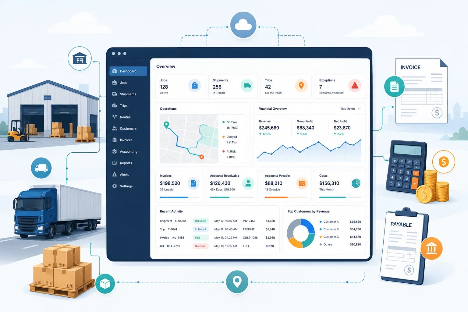 Logistics Software with Integrated Accounting Dashboard: 5 Views