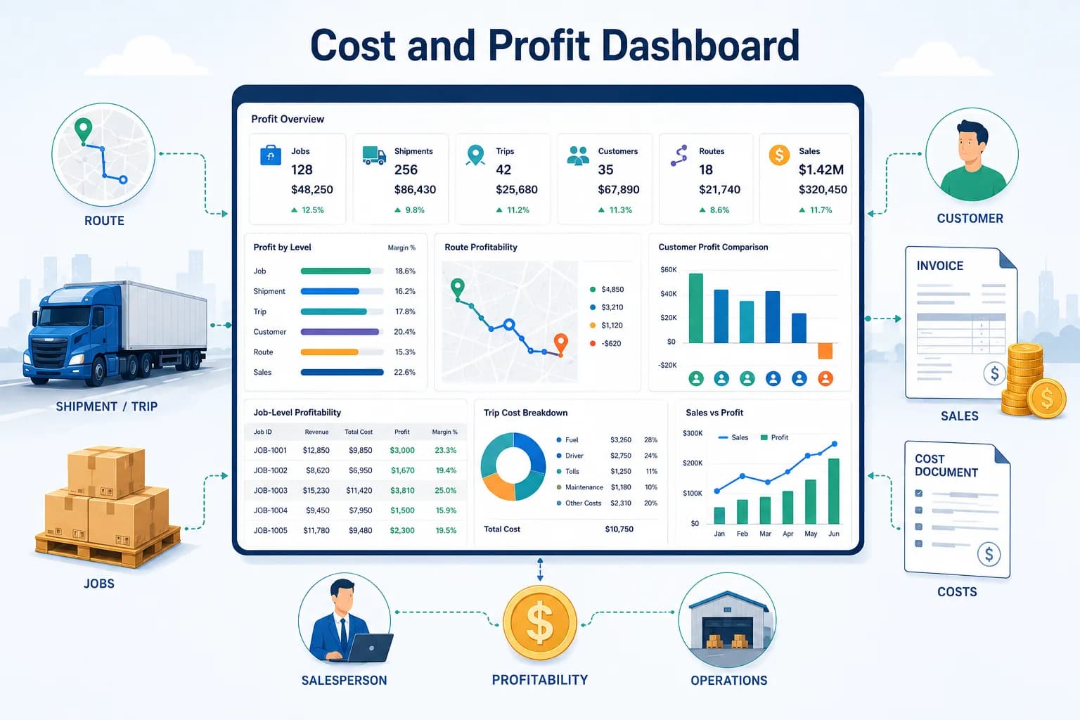 Logistics Software with Integrated Accounting Dashboard: 5 Views