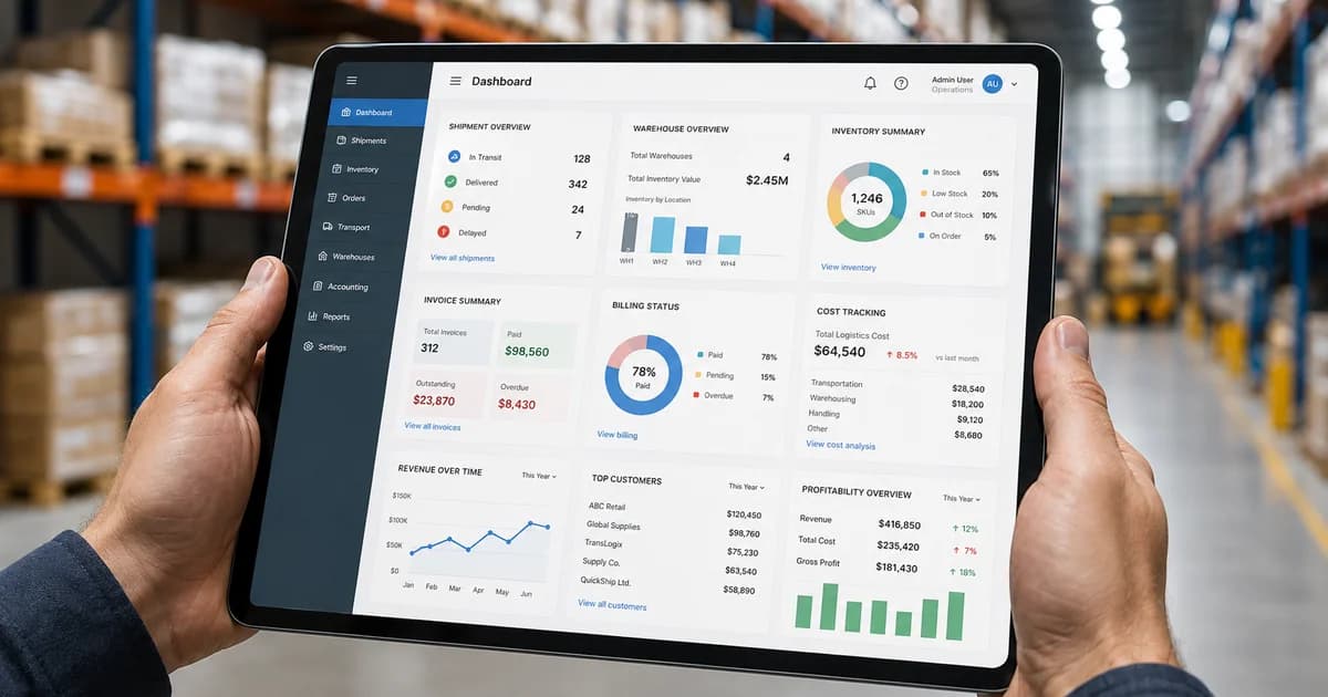 Logistics Software with Integrated Accounting Dashboard