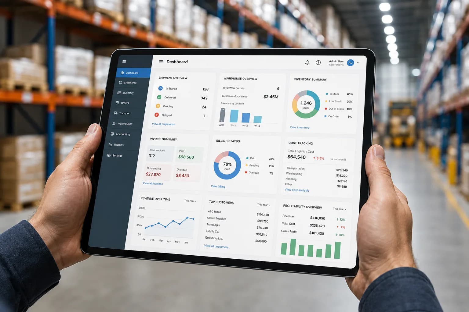 Logistics Software with Integrated Accounting Dashboard