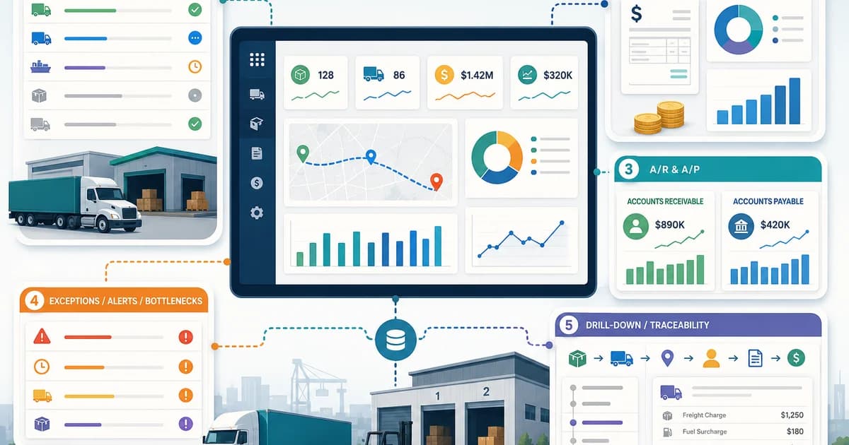 Logistics Software with Integrated Accounting Dashboard: 5 Views