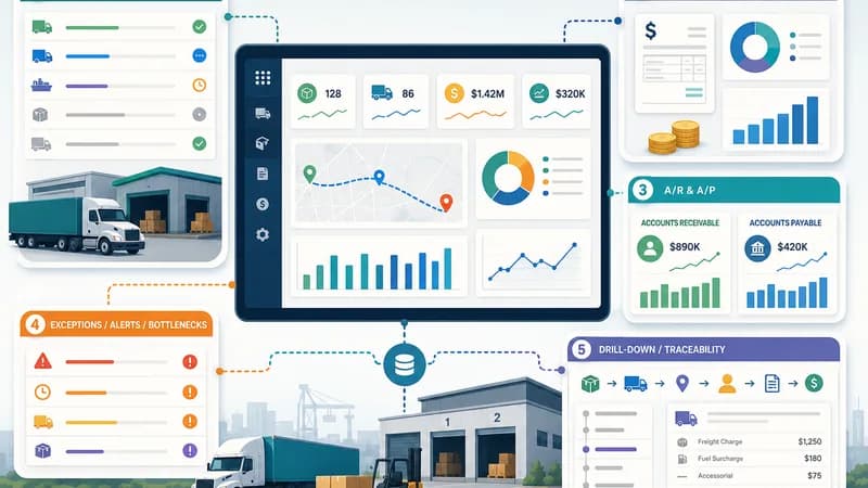 Logistics Software with Integrated Accounting Dashboard: 5 Views